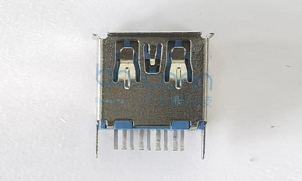 USB 3.0 AF 180度 短体 H=11.5 DIP 直脚 两脚插 卷边 蓝胶 铁壳