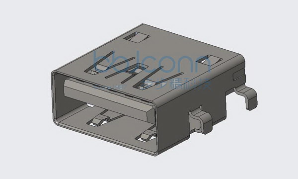 USB3.0 AF90度 L=13.05 沉板2.36 四脚插 DIP LCP蓝胶 平口不锈钢壳