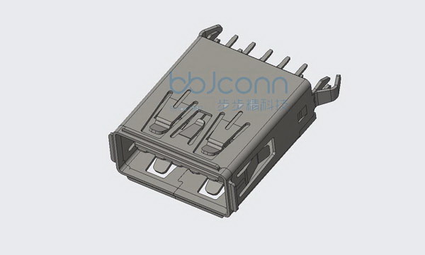 USB 3.0 AF 180度 H=15.10 弯脚 DIP 平口 铁壳（UB021-09FD31） 