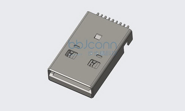 USB3.0 公头 L=18.70 沉板2.60 SMT 两脚插 平口 LCP蓝胶 铁壳 （UB038-09FS30）