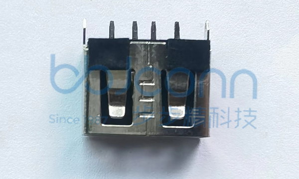 USB 2.0 AF 180度 直插直脚 短体 L=10.0 端子DIP 平口 PBT黑胶 铁壳