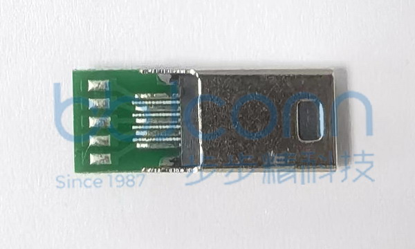 MINI USB 10P公头焊线式 H=12.60 带PCB板 LCP黑胶 平口 铁壳
