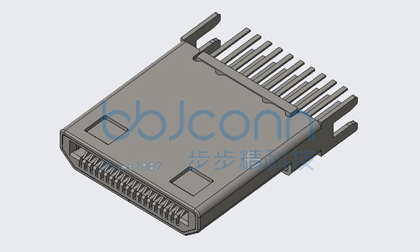 HDMI C 19P公头 180度 H=10.00 夹板1.0 LCP黑胶 铜壳 镀金G/F