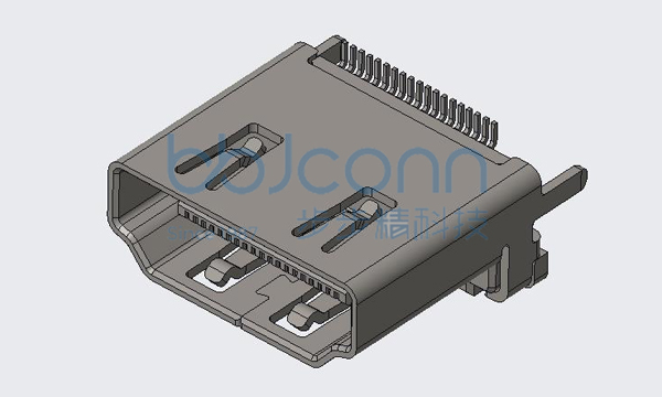 HDMI AF 19PIN 立贴式 SMT 三脚插板 H=13.00mm 带防尘盖 180度 SMT铁壳