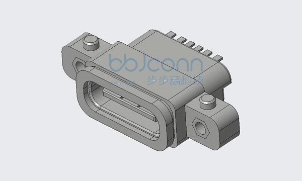 TYPE-C 6P 防水母座 L=8.70 CH=1.68 沉板0.80 带双耳螺丝孔 带柱 端子SMT IPX7 带防水圈 （12-6P-CUTOO）