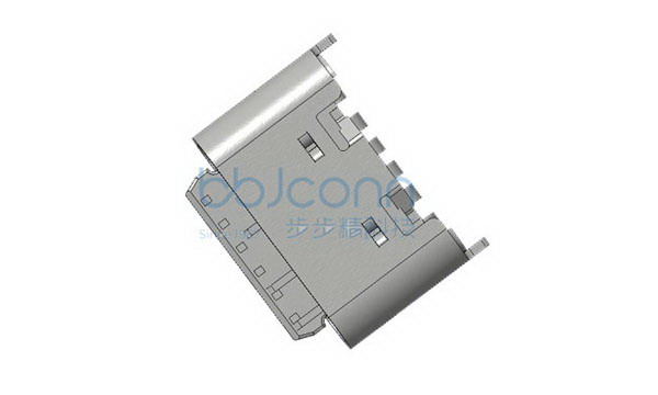 TYPE-C 6P 母座 直立式 H=5.0 舌片外漏1.35 两脚插 端子SMT 带中夹片