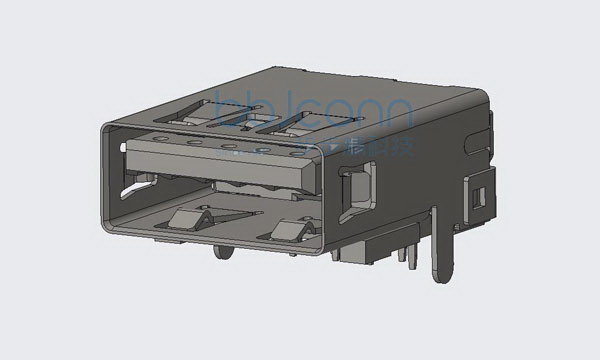 USB 3.0 AF 90度 L=16.70 后两脚直插 脚长2.10 端子DIP 平口 LCP蓝胶 铜壳（UB051-09FD30）