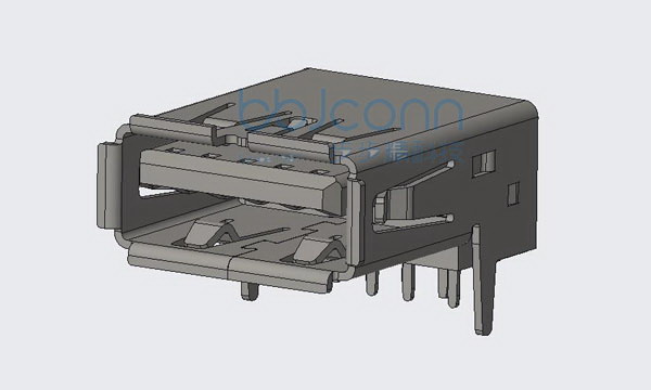 USB 3.0 母座 板上型 L=16.2 直脚 卷边 PBT蓝胶 铜壳 外壳脚宽度尺寸1.5mm