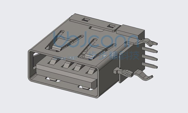 USB 2.0 母座 侧插 短体 L=14.0 H=13.7 弯脚 O型脚 （端子DIP ） 平口 PBT白色 铁壳