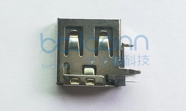 USB 2.0 母座 侧插弯脚 O型脚 L=14.0 端子DIP 平口 LCP黑胶 铁壳