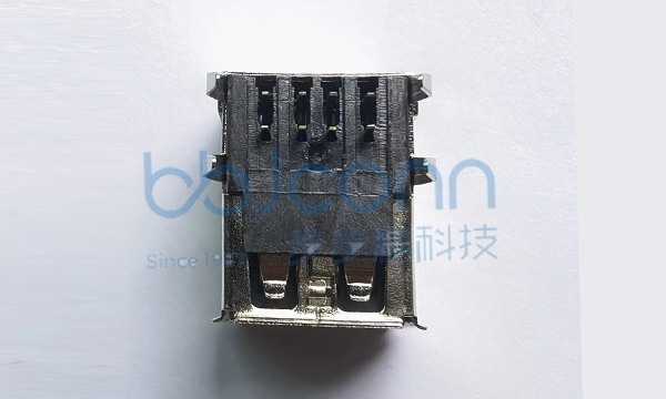 USB 2.0 AF 双层 90度 L=17.5 DIP 弯脚 卷边 LCP黑胶 铁壳