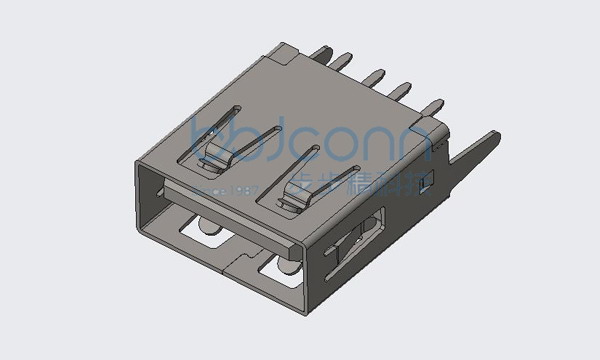 USB 2.0 AF 180度 直插直脚 H=13.70 平口 LCP蓝胶 铁壳
