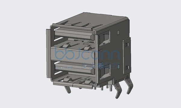 USB 2.0 AF 双层 90度 L=17.5 DIP 弯脚 卷边 PBT白胶 铁壳