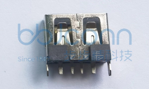 USB 2.0 180度直脚直插 平口铁壳PA9T黑胶 大电流（5A）短体H=10.0