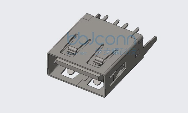 USB 2.0 AF 180度 直插直脚 H=13.70 平口 PBT白胶 铁壳