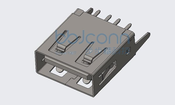 USB 2.0 AF 180度 直插直脚 H=13.70 平口 PBT蓝胶 铁壳