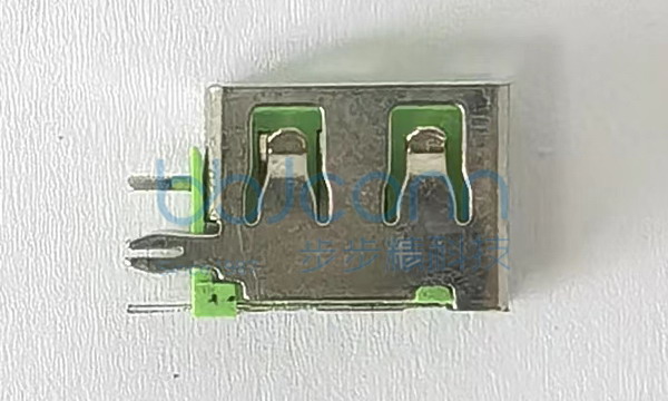 USB 2.0 母座 侧插短体 L=10.0 直边O型脚 平口 PBT绿胶 铁壳
