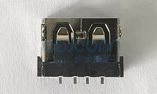 USB 2.0 AF 90度 短体L=10.0 H=6.30 前插后贴 鱼叉脚 平口 LCP黑胶 铁壳