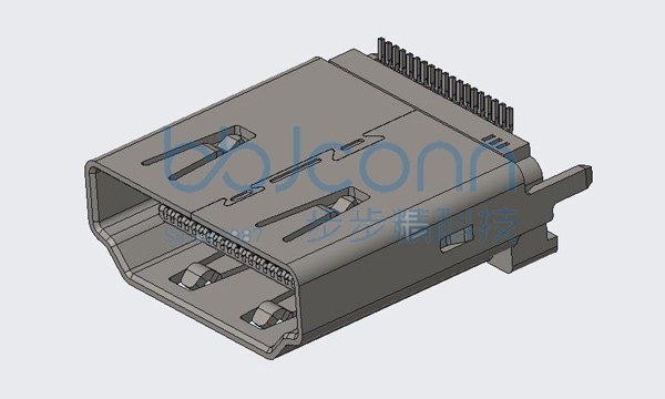 HDMI AF 19PIN 立贴式 SMT 三脚插板 H=15.00mm 带防尘盖 180度 铜壳