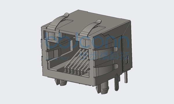 网络接口 RJ45 5J 1x1 8P8C 90度 L=15.70 H=13.10 带灯（左黄右绿） 带弹 不带滤波 脚长2.30 PBT黑胶 全包 DIP