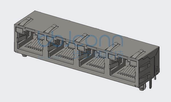 网络接口 RJ45 8P8C 1x4 90度 L=16.00 直通 56带屏蔽 带灯 左黄右绿 带弹 全包 DIP