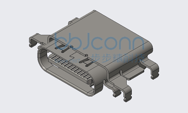 TYPE-C 24P 母座 无后盖 双壳 八脚插 端子双排SMT 沉板1.10 L=8.70 CH=0.47 外壳脚长0.8 编带