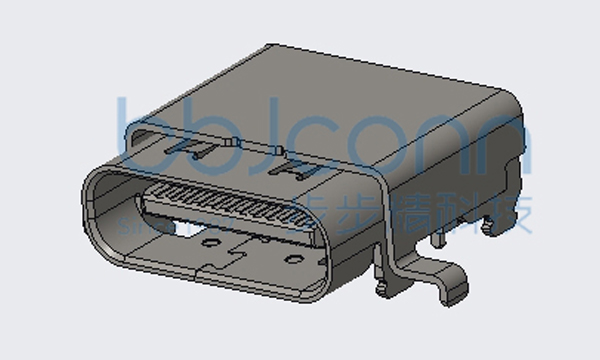 USB 4.0 TYPE-C 24P 母座 有后盖 双壳 六脚插 带柱 端子双排SMT 外壳脚长0.60 沉板0.13 L=9.17 CH=1.57 编带
