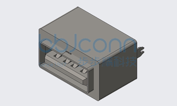 USB 2.0 防水母座 180度 直插直脚 H=11.40 鱼叉脚 平口 LCP黑胶 铜壳 带外壳 带方形防水圈 IPX6