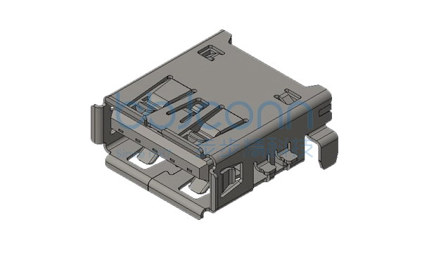 USB3.2 Gen2 母座 沉板2.22 两脚插四脚贴 端子SMT 卷边 不锈钢外壳 L=14.25 CH=0.64 端子镀金gf 编带