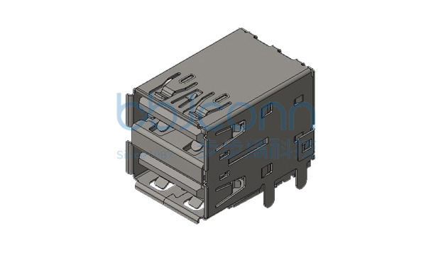 USB 3.1 GEN2 AF 双层 90度 四脚插 端子DIP L=19.64 CH=8.38 卷边 PA9T黑胶 编带
