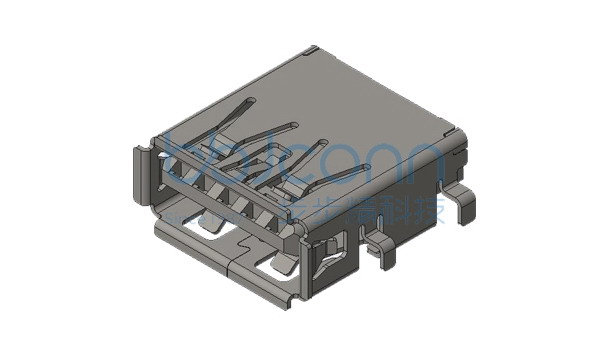 USB 3.1 AF 90度 外壳四脚DIP 端子DIP L=13.9 沉板2.22 CH=0.64 外壳脚距15.9 卷边 端子脚长1.60 不锈钢外壳 镀金足1u 编带