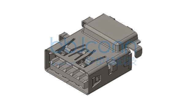 USB 3.1 AF 90度 外壳四脚DIP 端子DIP L=16.37 沉板5.61 CH=2.75 外壳脚距15.7 平口 不锈钢外壳 镀金足1u 编带