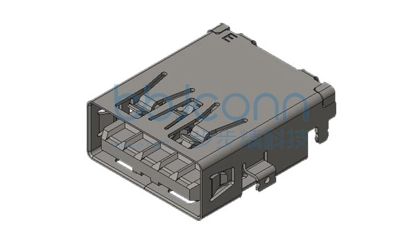 USB 3.1 AF 90度 外壳四脚DIP 端子DIP 反向沉板2.51 L=15.6 CH=0.4 脚距15.7 平口 不锈钢外壳  镀金足1u 编带