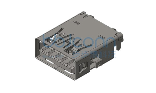 USB 3.1 AF 90度 外壳四脚DIP 端子DIP 反向沉板3.16 L=15.60 CH=0.3 脚距15.70 平口 不锈钢外壳  镀金足1u 编带