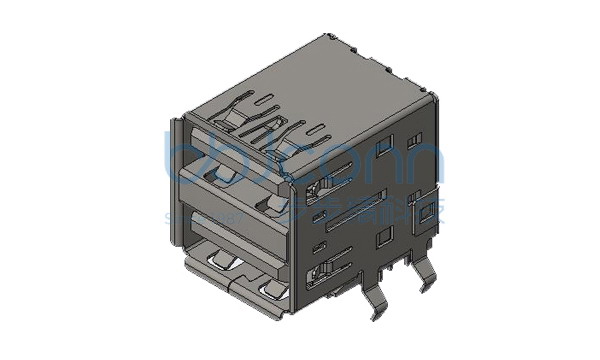 USB 3.1 AF 90度 双层 外壳四脚DIP 端子DIP L=17.50 外壳脚距13.14 卷边 镀金足1u 不锈钢外壳 盒装