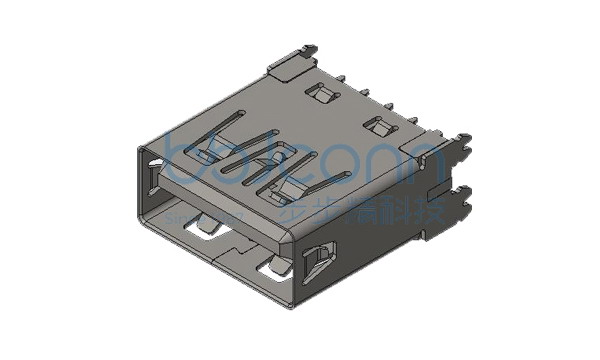 USB 3.1 AF 180度 外壳四脚DIP 端子DIP H=13.35 端子脚长1.35 平口 镀金足1u 不锈钢外壳 LCP黑色 编带