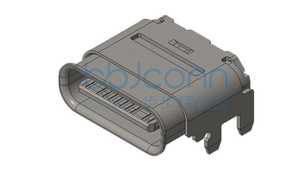 TYPE-C 16P 防水母座 板上四脚插 一体式 端子SMT L=8.0 CH=1.65 LCP黑胶 LIM款 IPX8 编带