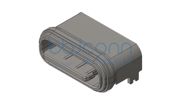 TYPE-C 6P 防水母座 90度 外壳两脚插 端子SMT 舌片外露0.95 带柱 L=5.7 锌合金外壳 带中夹片 红色防水圈 IPX8 编带