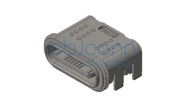 TYPE-C 16P 防水母座 L=7.35 CH=2.03 舌片外漏0.10 板上四脚插 带柱 IPX6 带防水圈
