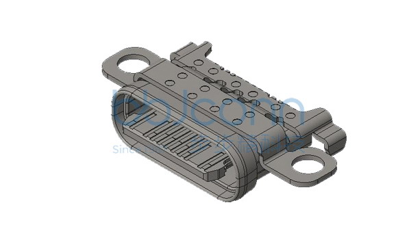 TYPE-C 16P 防水母座 锁板式 两脚插 沉板1.58 L=6.80 CH=0.52 舌片外露0.8 IPX7 编带