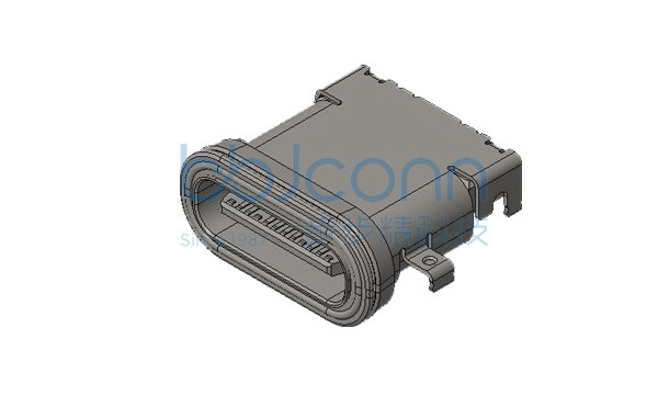 TYPE-C 24P 防水母座 外壳四脚DIP 端子SMT+DIP 沉板1.40 L=9.65 翻边 PA9T黑胶 lPX7 方型硅胶圈 编带