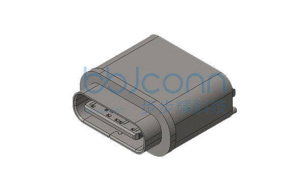 TYPE-C 6P 防水母座 直立式 端子SMT 两脚插 H=10.0 带中夹片 带柱 不锈钢外壳 LCP黑胶 IPX7 带方形防水圈 编带