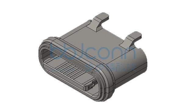 TYPE-C 16P 防水母座 直立式 H=6.80 舌片外漏0.95 U型粉末金外壳 端子SMT IPX7 编带