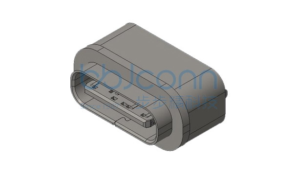 TYPE-C 6P 防水 母座 直立式 两脚直插 端子DIP H=6.10 带中夹片 不锈钢外壳 带1.20mm方形防水圈 IPX7 编带