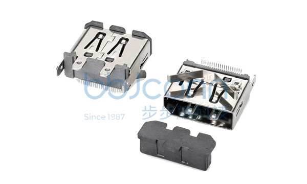 DP 20P 母座 180度 四脚插 端子SMT 外壳脚长1.4 反向弹片 H=15.0 平口 铜壳 编带
