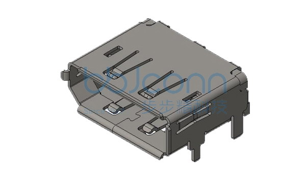 DP 母座 20P 90度 板上型 外壳四脚DIP 端子SMT L=14.33 卷边 带柱 铜壳 LCP黑色 编带