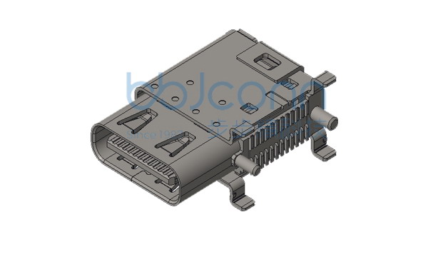 U4 20G速率 TYPE-C 24P 母座 侧插 双壳 四脚插 带柱 端子SMT L=14.30 CH=5.06 脚长1.10 编带