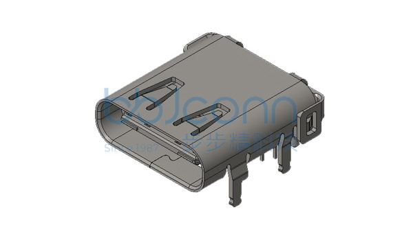 U4 40G速率 TYPE-C 24P 母座 板上四脚插 带柱 外壳有弹 端子SMT+DIP 端子脚长1.60 L=9.87 CH=1.73 编带