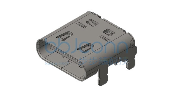 U4 40G速率 TYPE-C 24P 母座 有后盖单壳板上四脚插带柱 SMT 外壳脚长1.60 L=9.17 CH1.57 编带