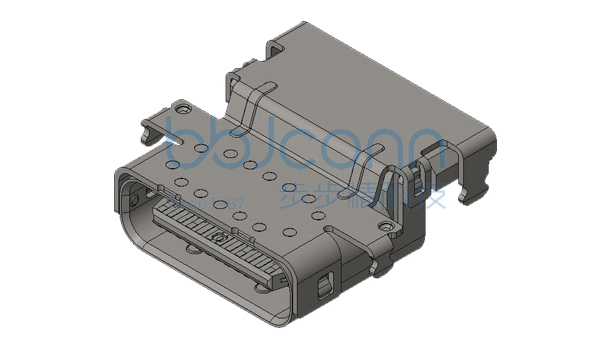 U4 40G速率 TYPE-C 24P 母座 双壳 四脚插 带小脚 端子SMT 沉板2.93 L=9.85 CH=1.40 带柱